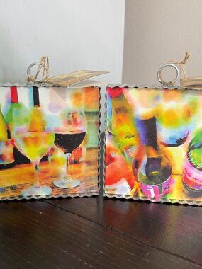 The Round Top Collection Mini Set Lot Wine Bottle Glass Cocktail Print 6x6x1